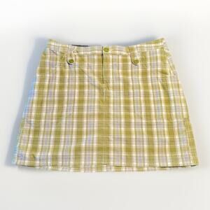 Women’s Y2K Preppy Green & White Plaid Mini Skirt Horny Toad Size 8 School Girl